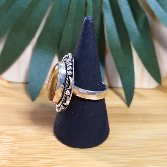 Tiger's Eye 925 Silver Plated Ring Size 5.5 - Picture 3 of 8